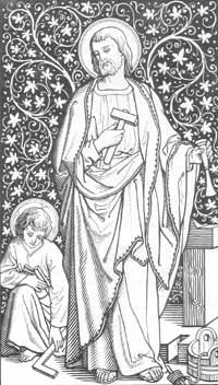 Saint Joseph working as a carpenter